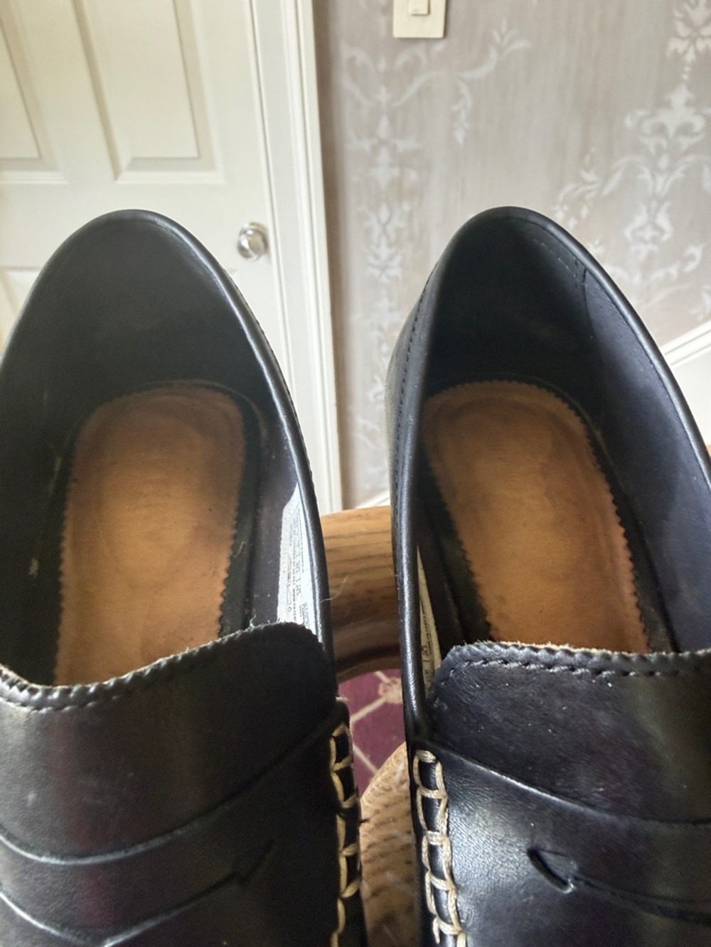 Sperry Black Leather Penny Loafers with Stacked Brown Heel 9.5 - Picture 12 of 16